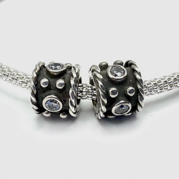 Pandora Oxy Crown Cubic Zirconia Sterling Silver Charm Set of 2 - Picture 2 of 5